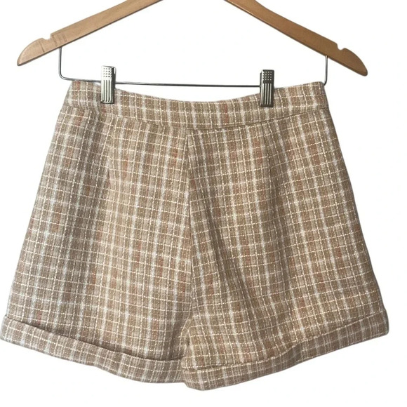 Shaun Justin Tan and Cream Tweed cuffed Y2K mini Shorts - Picture 5 of 11